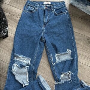 Vibrant Blue Distressed mom Jeans